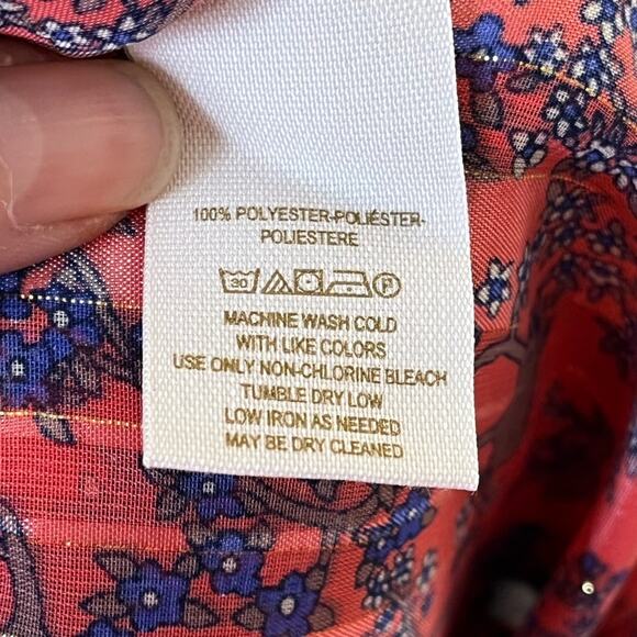 FREE PEOPLE Branches and Blossoms Blouse Sheer Stripe Coral Summer Size Small - Picture 5 of 5